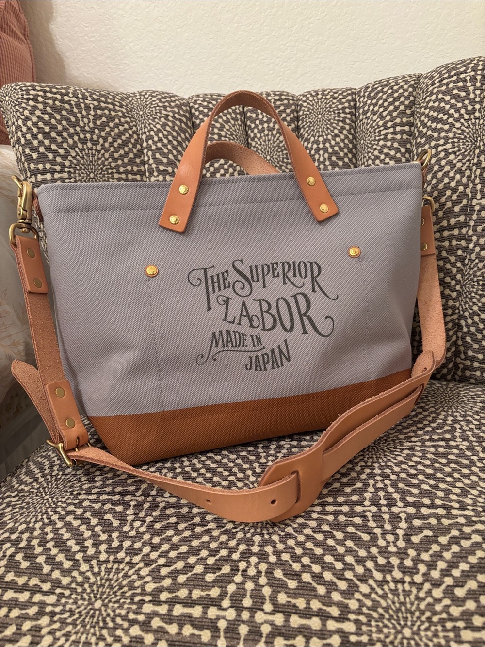 The Superior Labor Japan TSL XS Engineer Tote Bag Leather Detail Gray Canvas
